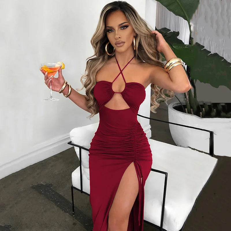 Vestido Longo Drapeado Sensual