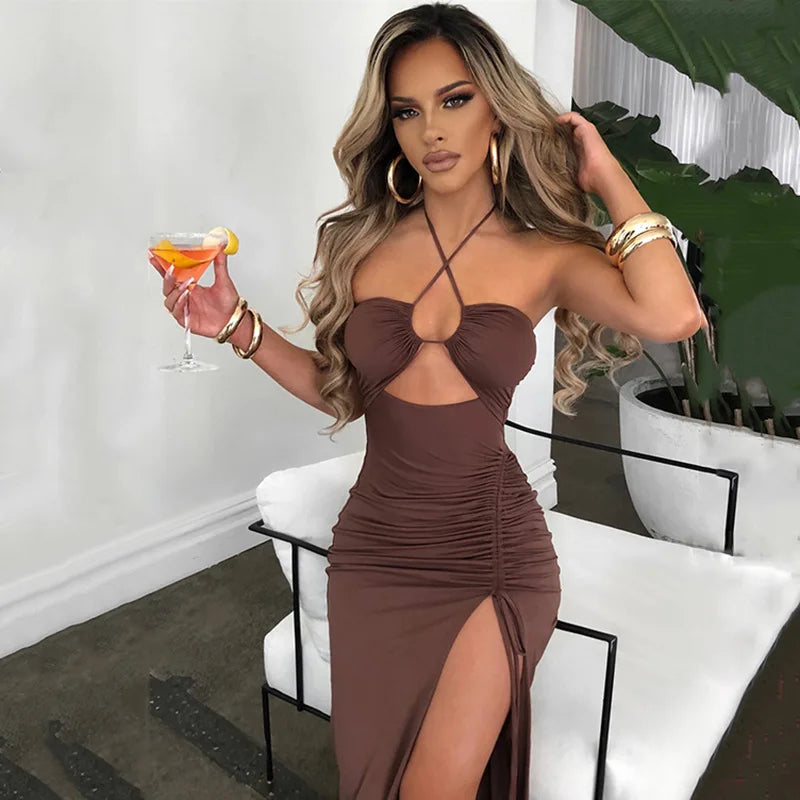 Vestido Longo Drapeado Sensual